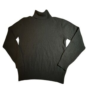 Valerie Stevens‎ Two Ply Cashmere Black Turtleneck Sweater Cable Knit Large VTG